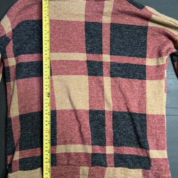Bombom Women XL Checkered Plaid Brown Black Maroon Crew Neck Fall Sweater - Picture 6 of 7